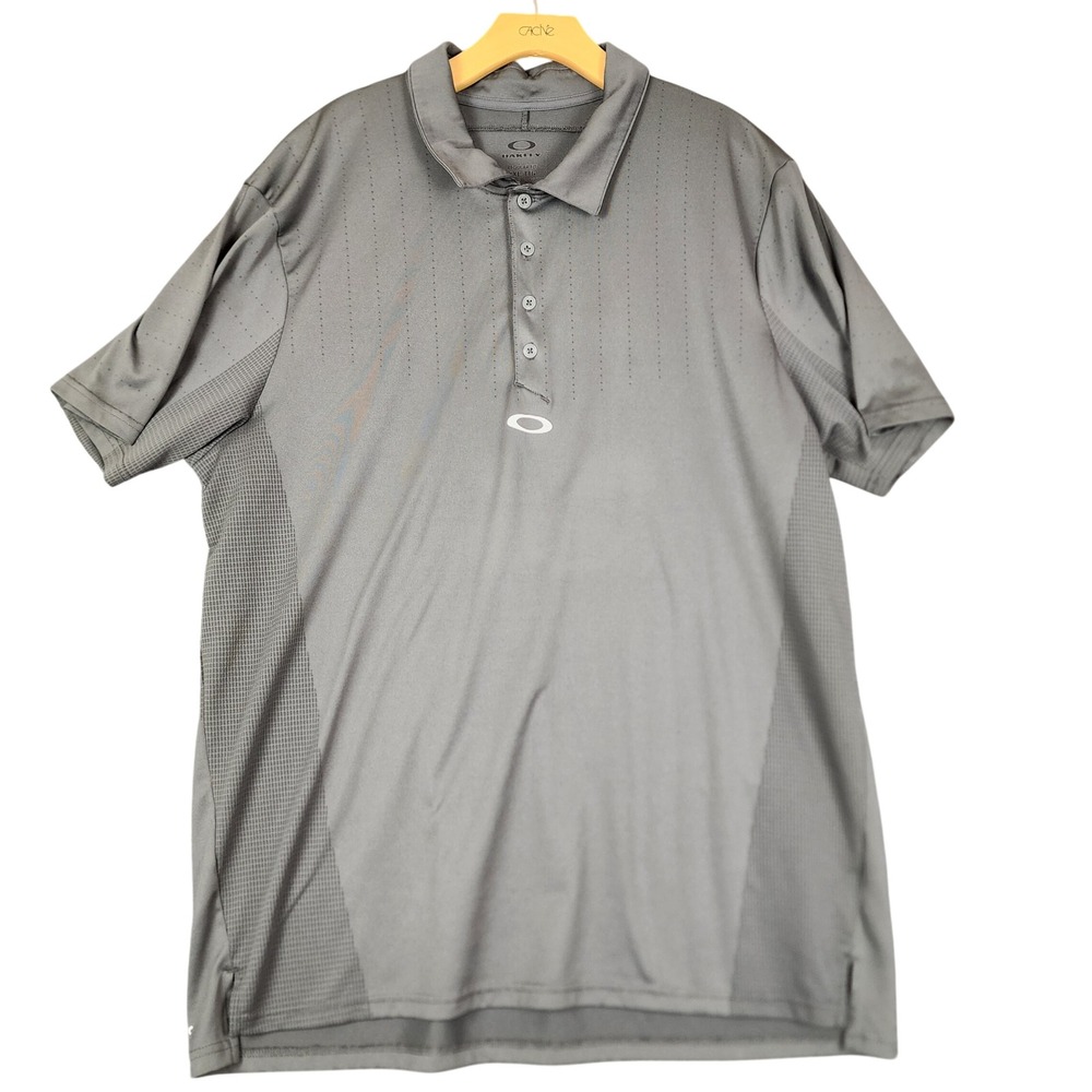 Oakley Mens O-Hydrolix Golf Polo Shirt Gray Regular Fit XXL Short Sleeve